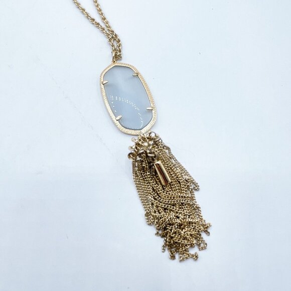 Kendra Scott Gold-Toned Long Necklace With Oval Pendant & Chain Tassel - Picture 5 of 6